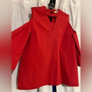 Bright red open shoulder blouse great for Valentines Day